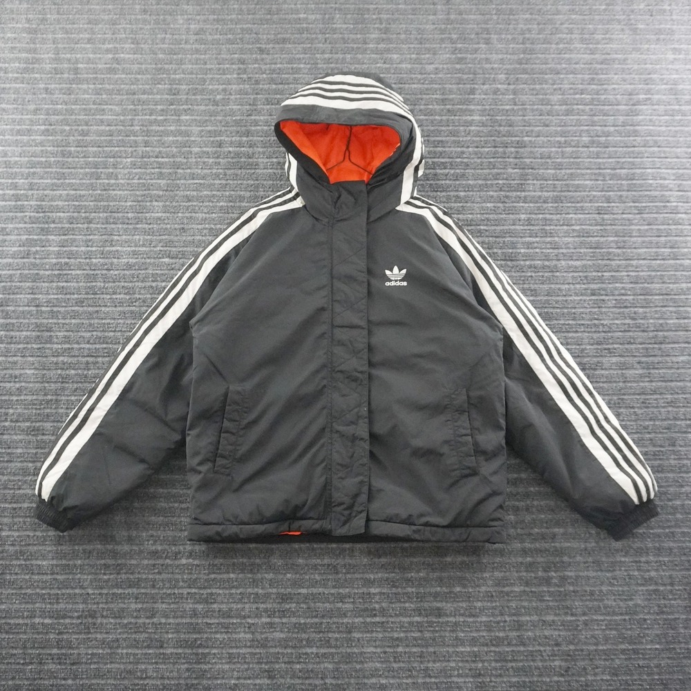 Adidas Puffer Jacket Womens S Black Trefoil Hooded Padded Coat